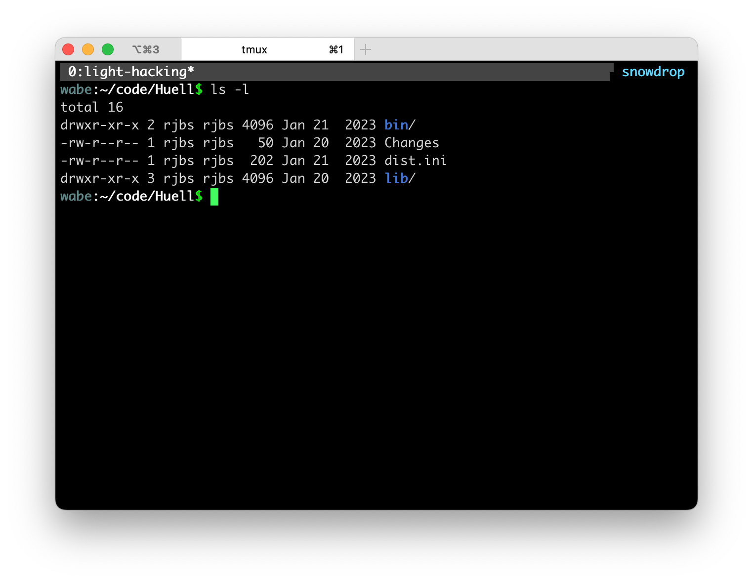 shell on wabe, and tmux on snowdrop