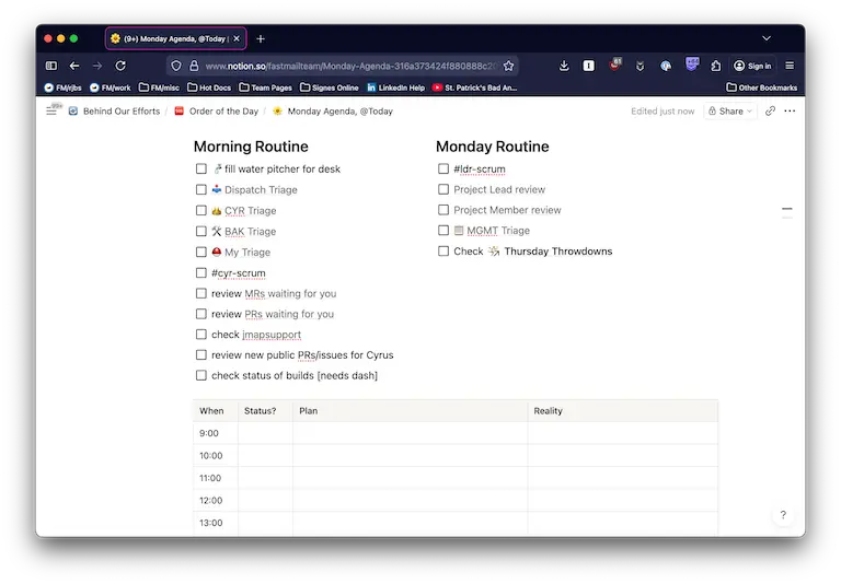 Monday agenda in Notion